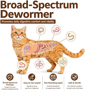 Cat Dewormer Liquid Broad Spectrum Treatment for Tapeworms, Roundworms & Hookworms,120ml