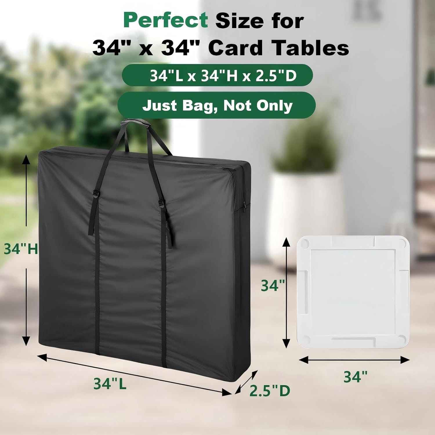 Folding Card Table Storage Bag, Carry Bags for 34x34 Square Card Tables, Storage Bag for Mahjong/Camping/Party Table, Waterproof Dustproof Protective Cover - Black 34 x 34 x 2.5 Inch