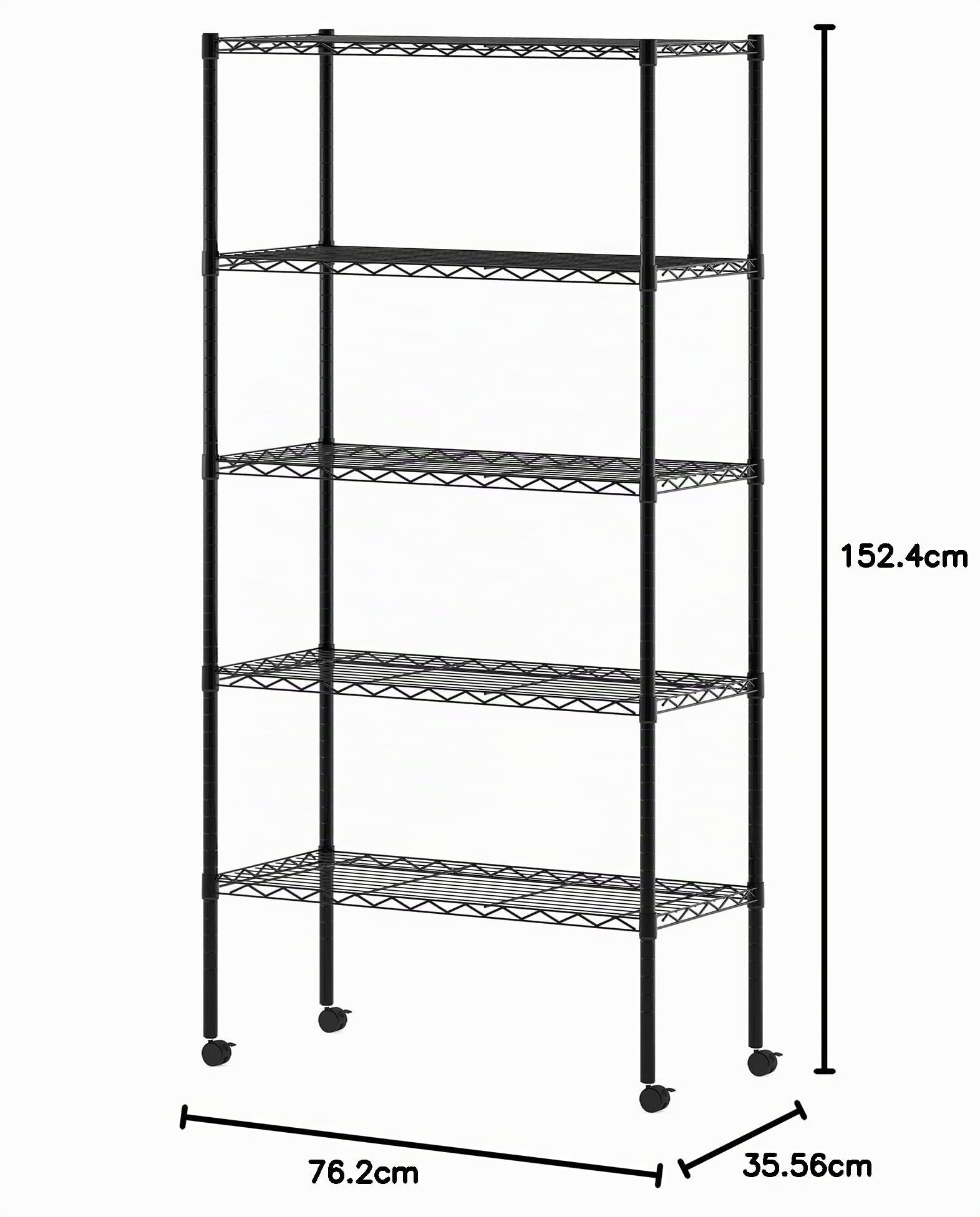 Furinno Wayar Scaffale portaoggetti in Metallo a 5 Ripiani, 76 x 36 x 158 cm, Nero