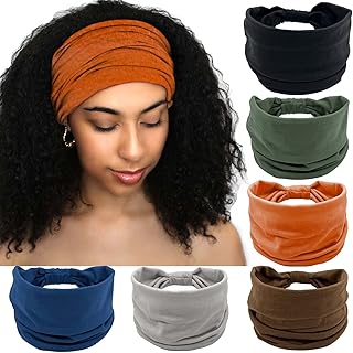 Wide Headbands Women Knotted Turban Headband Elastic Non Slip Hairbands Yoga Workout Head Wraps Running Sweatbands Boho Head Bands Fashion Hair Accessories for Women Pack of 6
