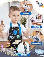 Vista 4 de WERNNSAI Delantales artísticos para cocinar, delantal de pintura para niñas y niños Planeta