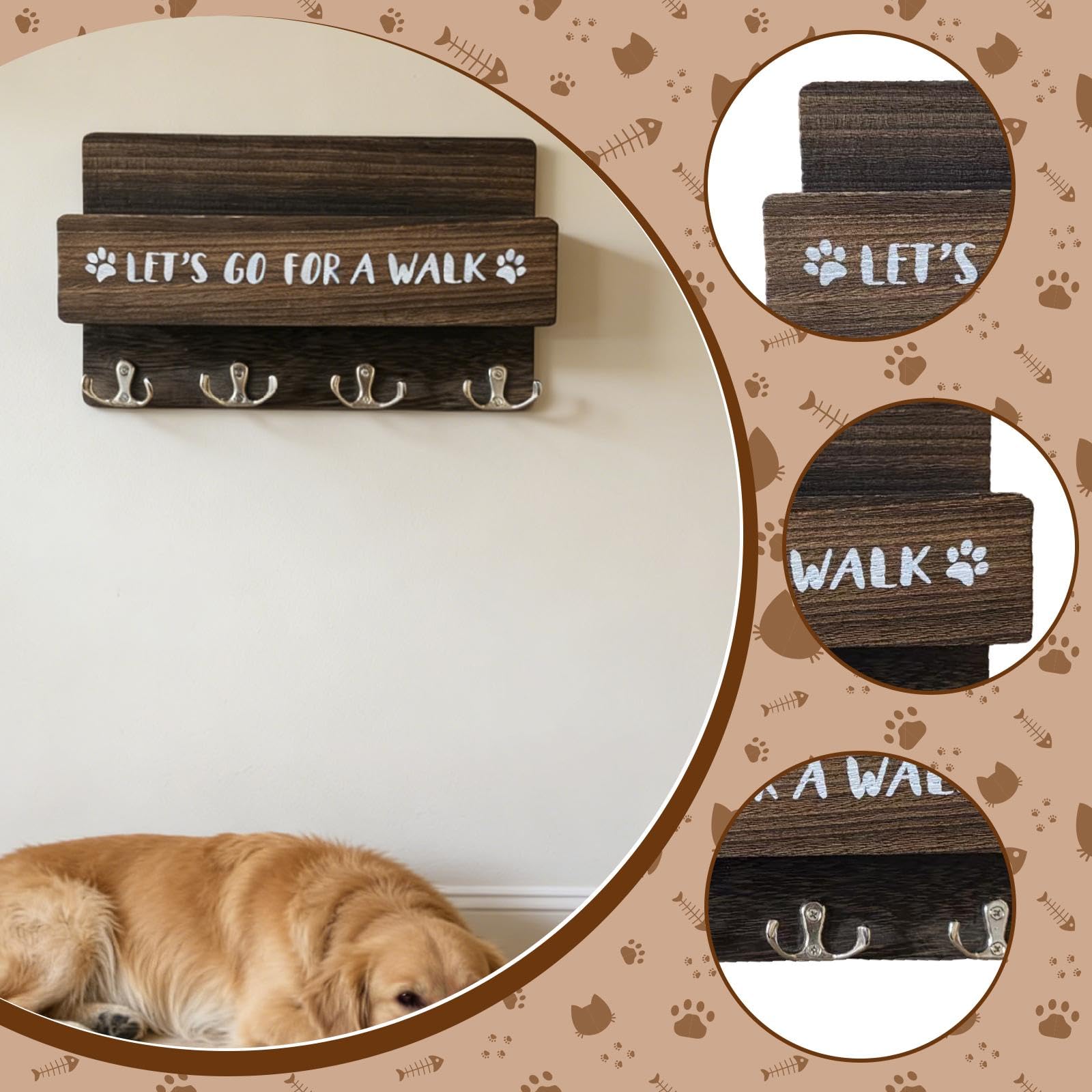 Generic Portachiavi Da Muro Organizer Appendichiavi in Legno con Mensola Ganci Decorativi Retro Adatto per Ingresso Camera Ambiente Lavorativo, Caffè