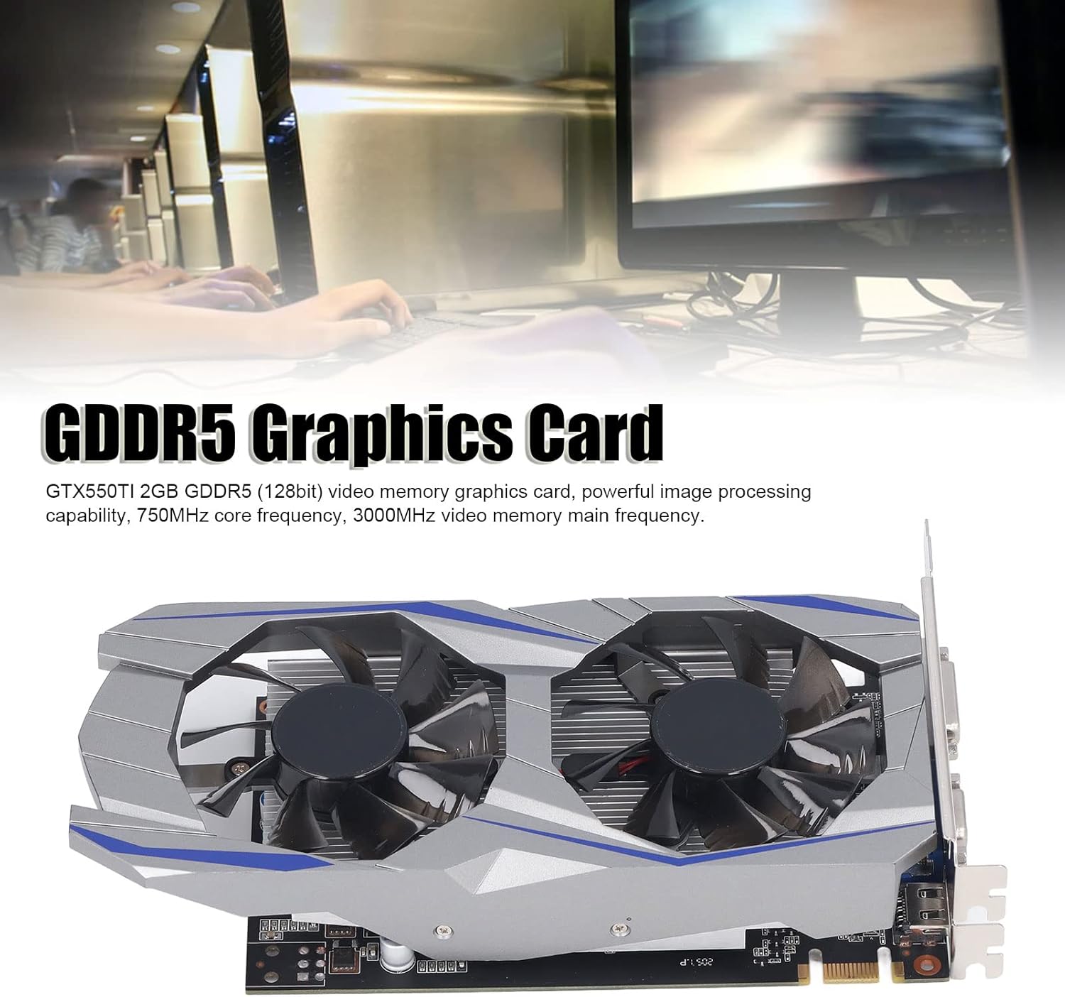 GTX 550TI 2GB GDDR5 128Bit Scheda Grafica da Gioco, Doppia Ventole di Raffreddamento Scheda Grafica PCI Express 1.1 X 16 con Interfaccia DVI VGA HDMI, Scheda Grafica Video Computer 750/3000MHz per PC GTX 550TI 2GB GDDR5 128Bit Scheda Grafica da Gioco, Doppia Ventole di Raffreddamento Scheda Grafica PCI Express 1.1 X 16 con Interfaccia DVI VGA HDMI, Scheda Grafica Video Computer 750/3000MHz per PC