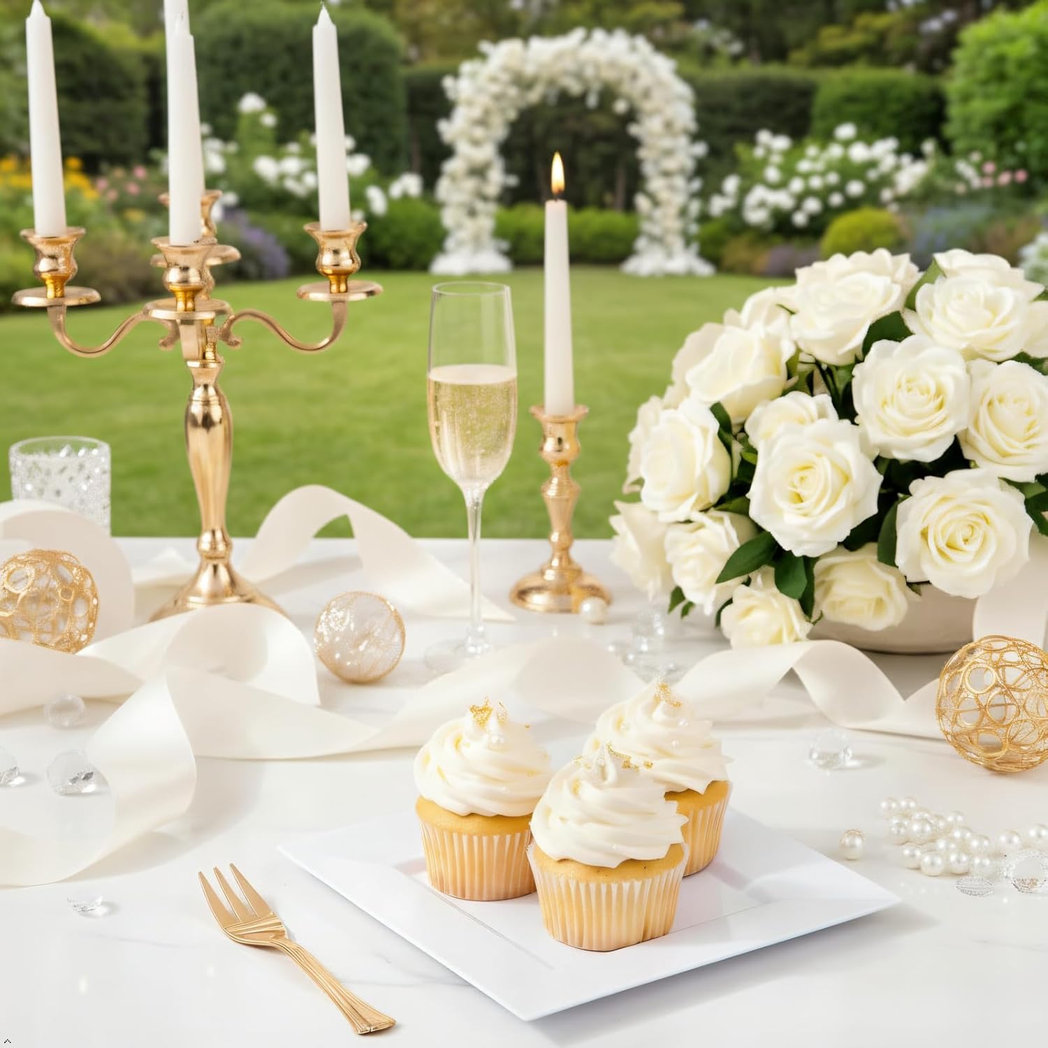 supernal 200Pcs White Dessert Plates,White Disposable Square Plates for 100 Guests, Including 100 Plastic Appetizer Plates and 100 Dessert Forks for Party Afternoon tea Wedding Easter