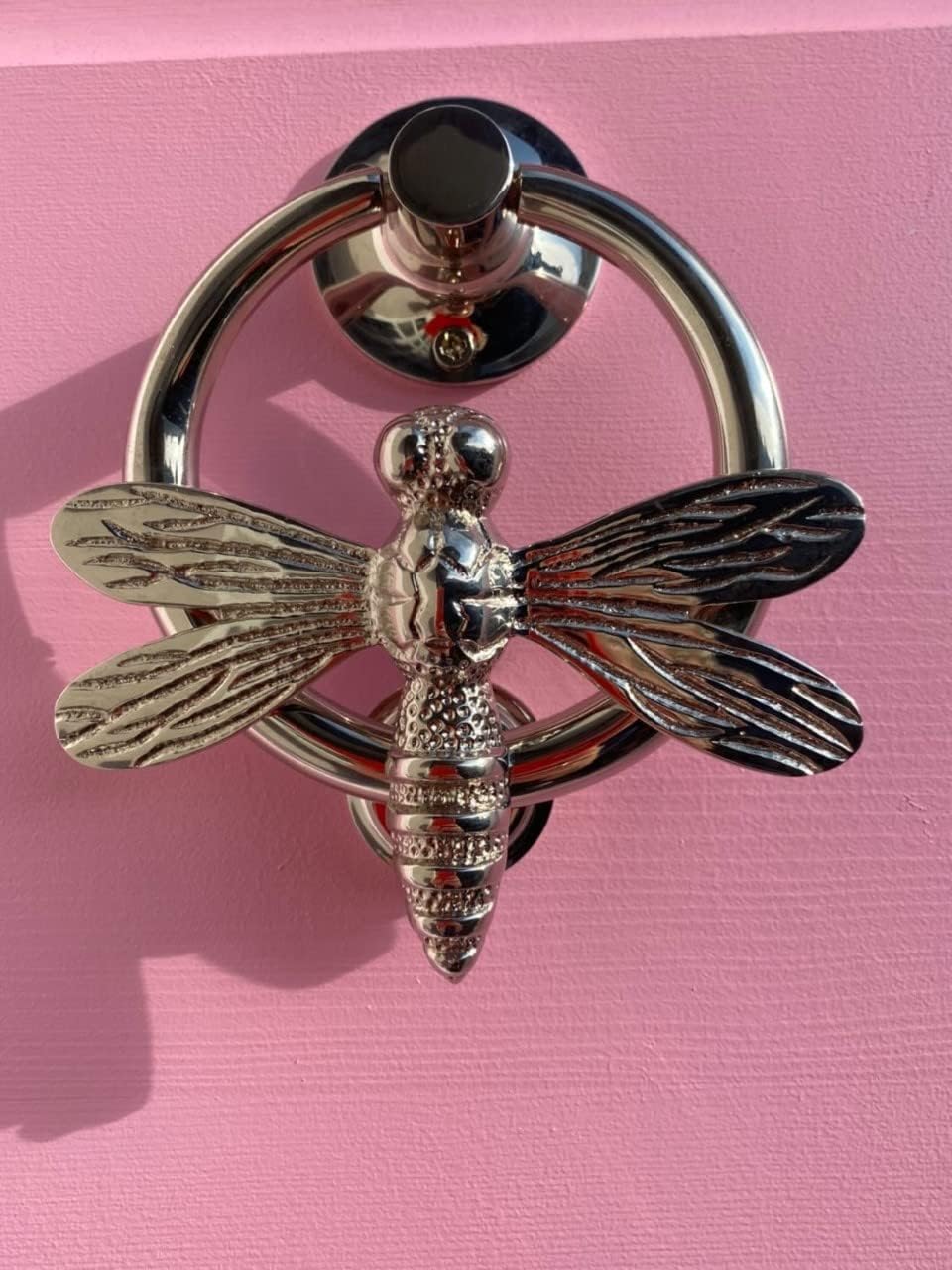 Silver Dragonfly Door Knocker for Front Door | Polished Solid Brass Silver/Chrome Knockers with Strike Plate | UPVC | Dragonfly Front Door Furniture with a Unique Design
