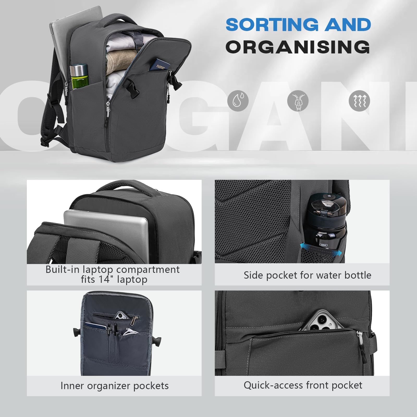 Xkdoai Mochila 40x30x20 Mochila Viaje Cabina Avion para Ryanair Wizz Air Easyjet Equipaje de Mano Bolsa Antirrobo Resistente Al Agua