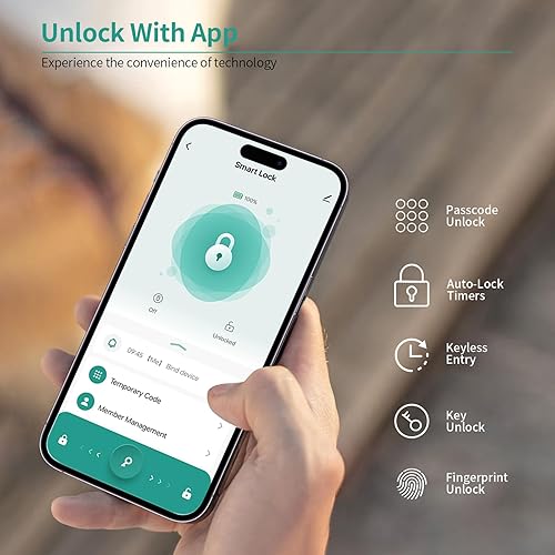 Miniatura 2 de IRONZON Perilla de puerta de huellas dactilares con control de aplicación inteligente para dormitorio, cerradura de puerta biométrica para