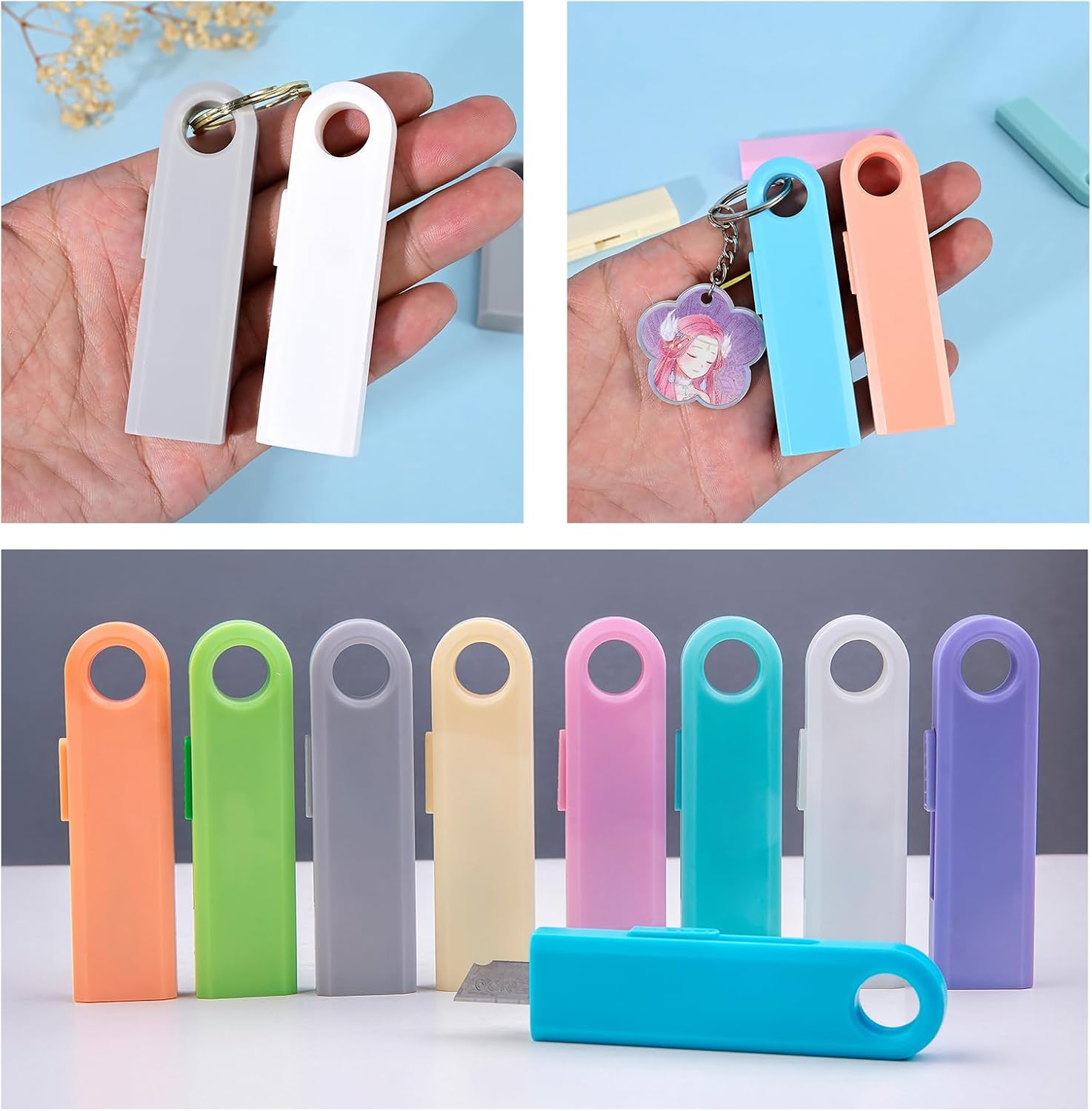Mini Retractable Utility Knife U-shaped Box Cutters Plastic Letter Opener for Box Letter Envelope cutter package opener tool Carton Portable Cutter, 9 Colors Courier knives pocket knife