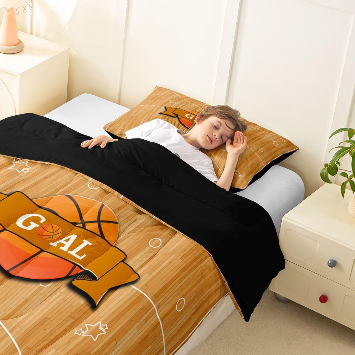 Homewish Koszykówka wzór gamingowy pomarańczowy pojedynczy zestaw pościeli - gry w piłkę sport motyw zestaw kołdry plac zabaw zestaw kołdry - geometryczna kołdra bez pokrowca