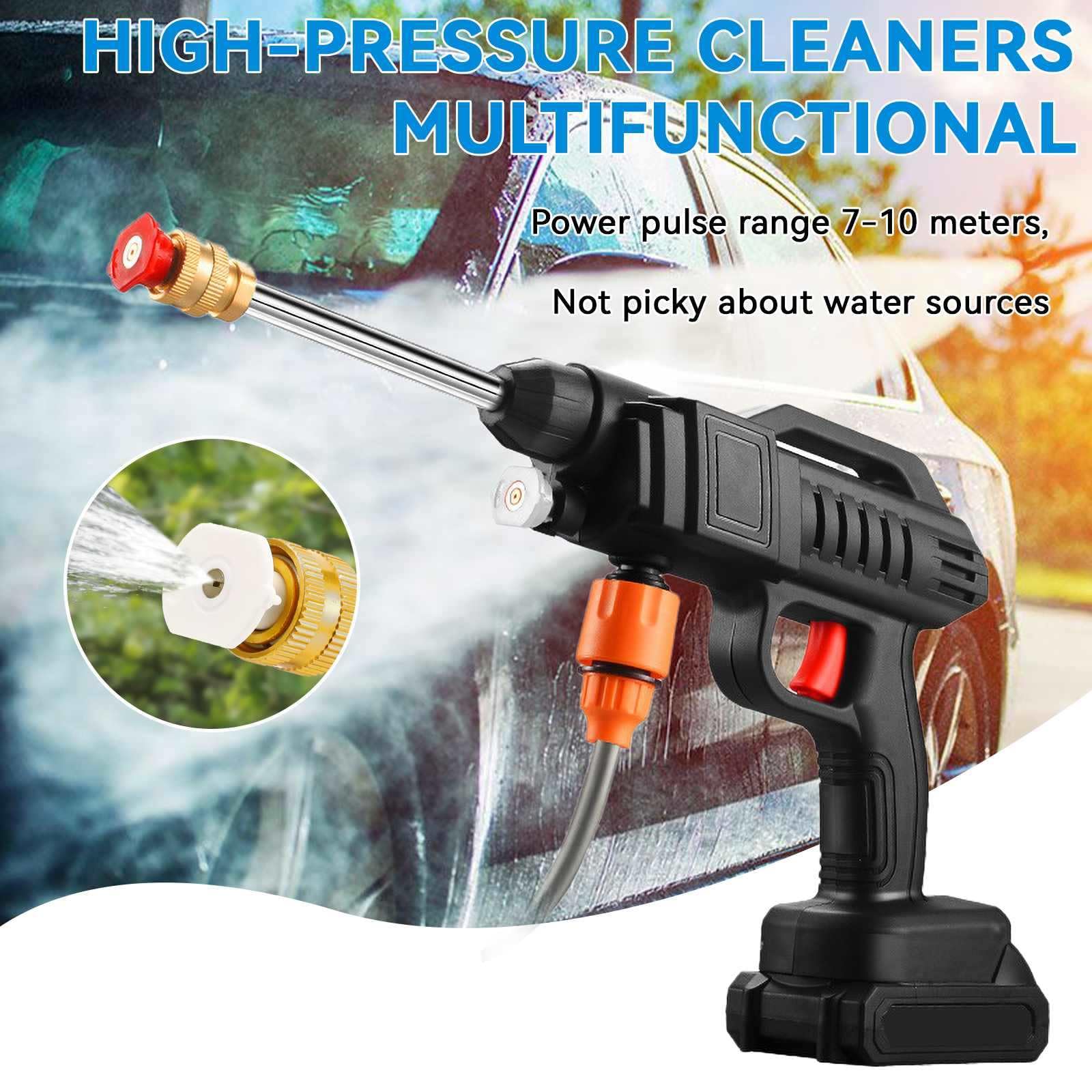 Accu-hogedrukreiniger, 21 V mobiele accu-hogedrukreiniger met accu, 5 m slang, oplader, draagbare hogedrukreiniger voor auto, terras, ramen, gazon, zwembad, blauw