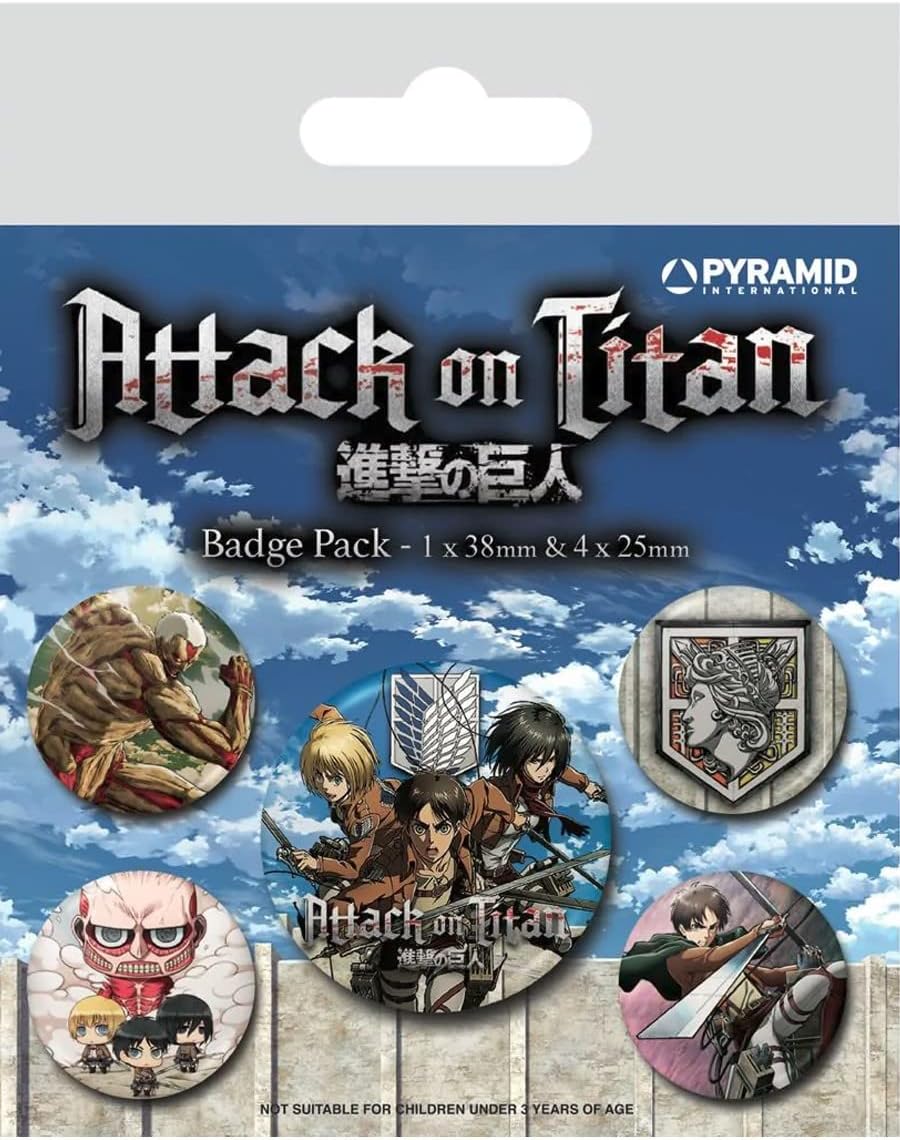 Attack On Titan Set of 5 Badges (Season 3 Design) Pin Badges for Backpacks, Jackets and Party Bags - Official Merchandise