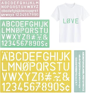 Alphabet Stencils Set of 4, Plastic Letter & Number Stencils 4 Sizes, Ruler Guide Lines for Learning, Painting, Scrapbooking DIY, 4 Colours