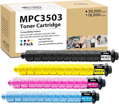 MP C3503 MP C3003 Toner Cartridge with New Chip 841813 841814 841815 841816 | Replacement for Ricoh MP C3503 Toner Cartridge for Aficio Lanier Savin MP C3003 MP C3503 MP C3004 MP C3504 Printers, 4 Pack