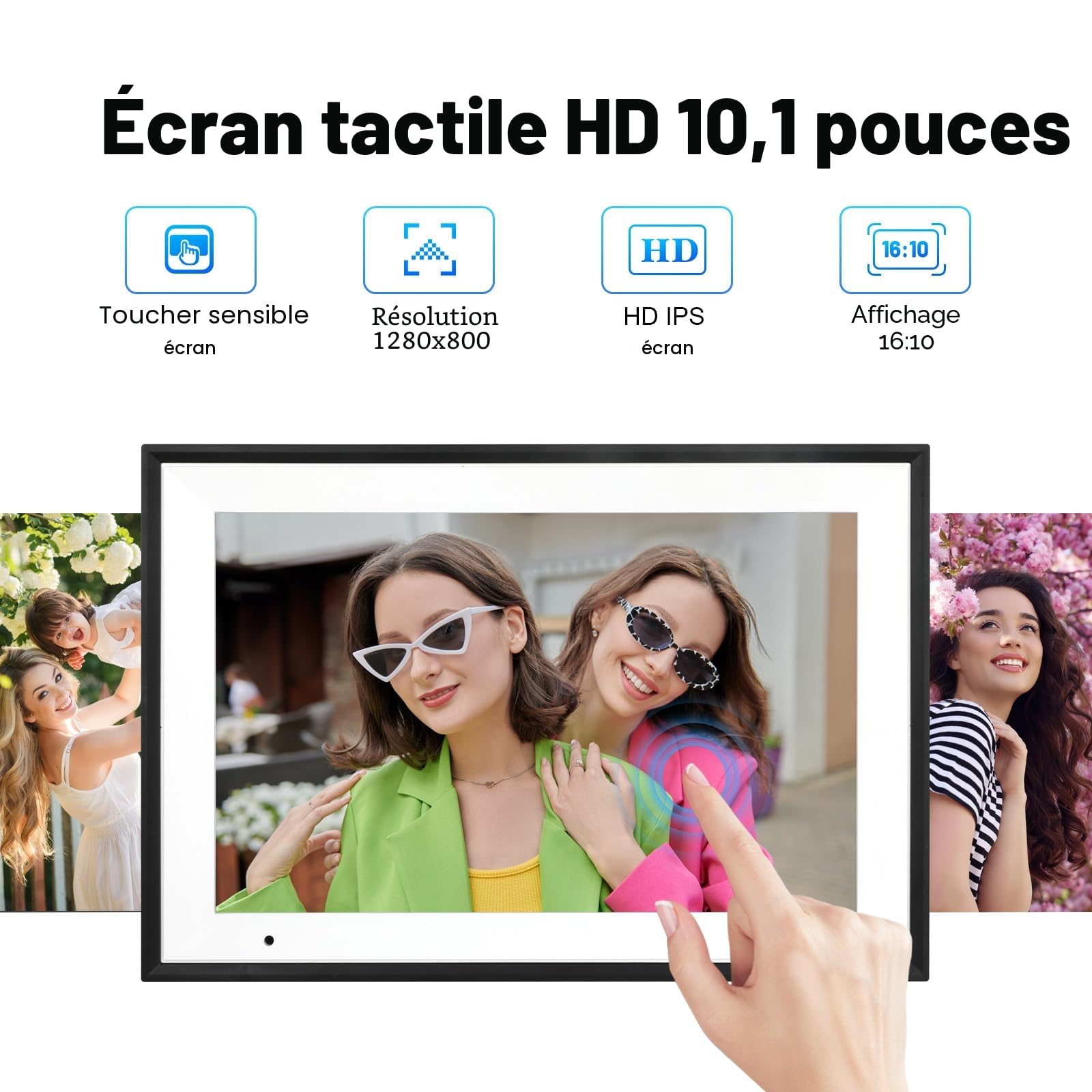 Cadre Photo Numérique WiFi Anna Bella 10,1 Pouces, Cadre Électronique 1280x800 HD, 32GB, Rotation Automatique, Écran Tactile Intelligent, Configuration à Distance Facile Via l'App AiMOR