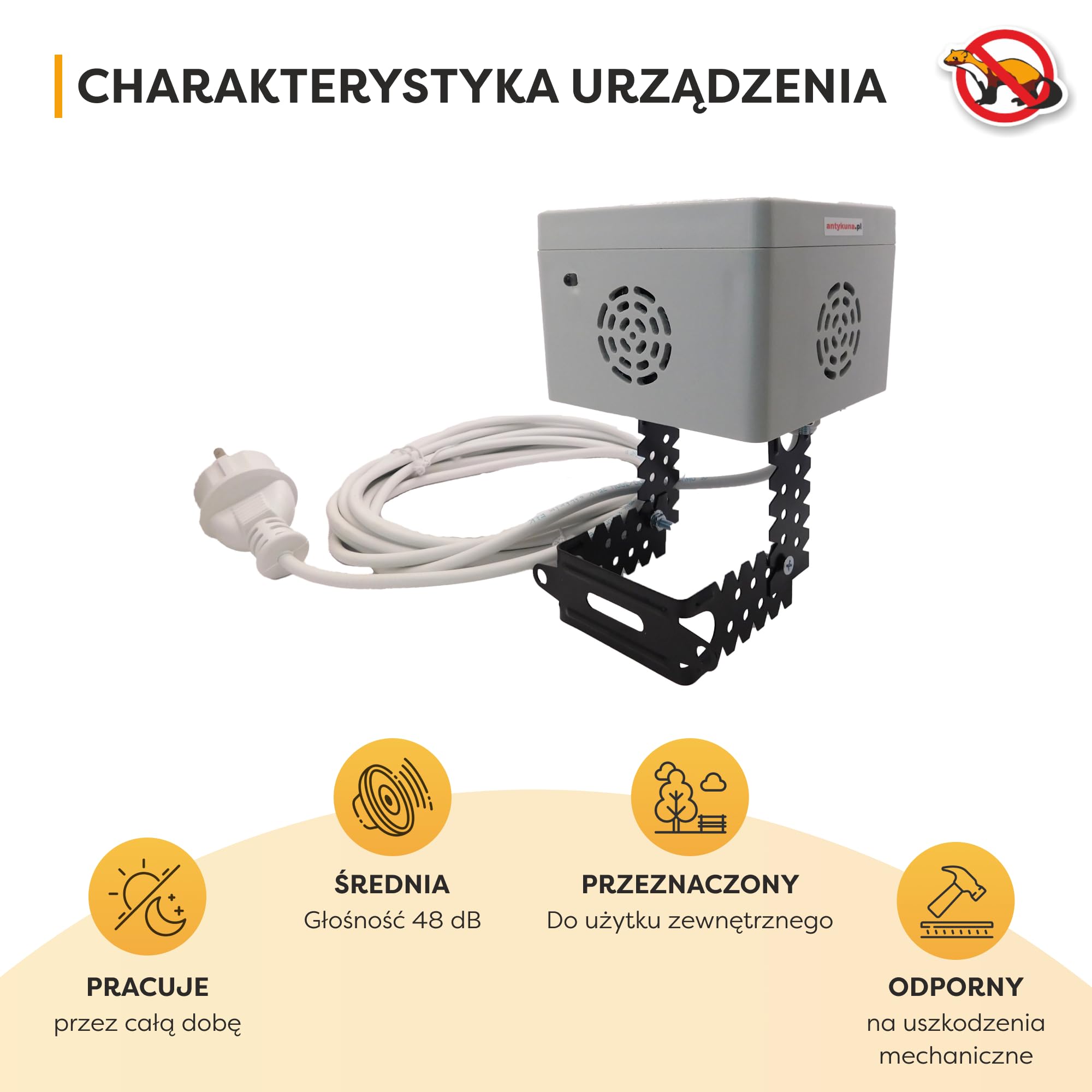 Odstraszacz gryzoni cichy Light | Hermetyczny, idealny na strych, poddasze | Działa w 5 Stron wokoło i w dół | Zasilanie 230V