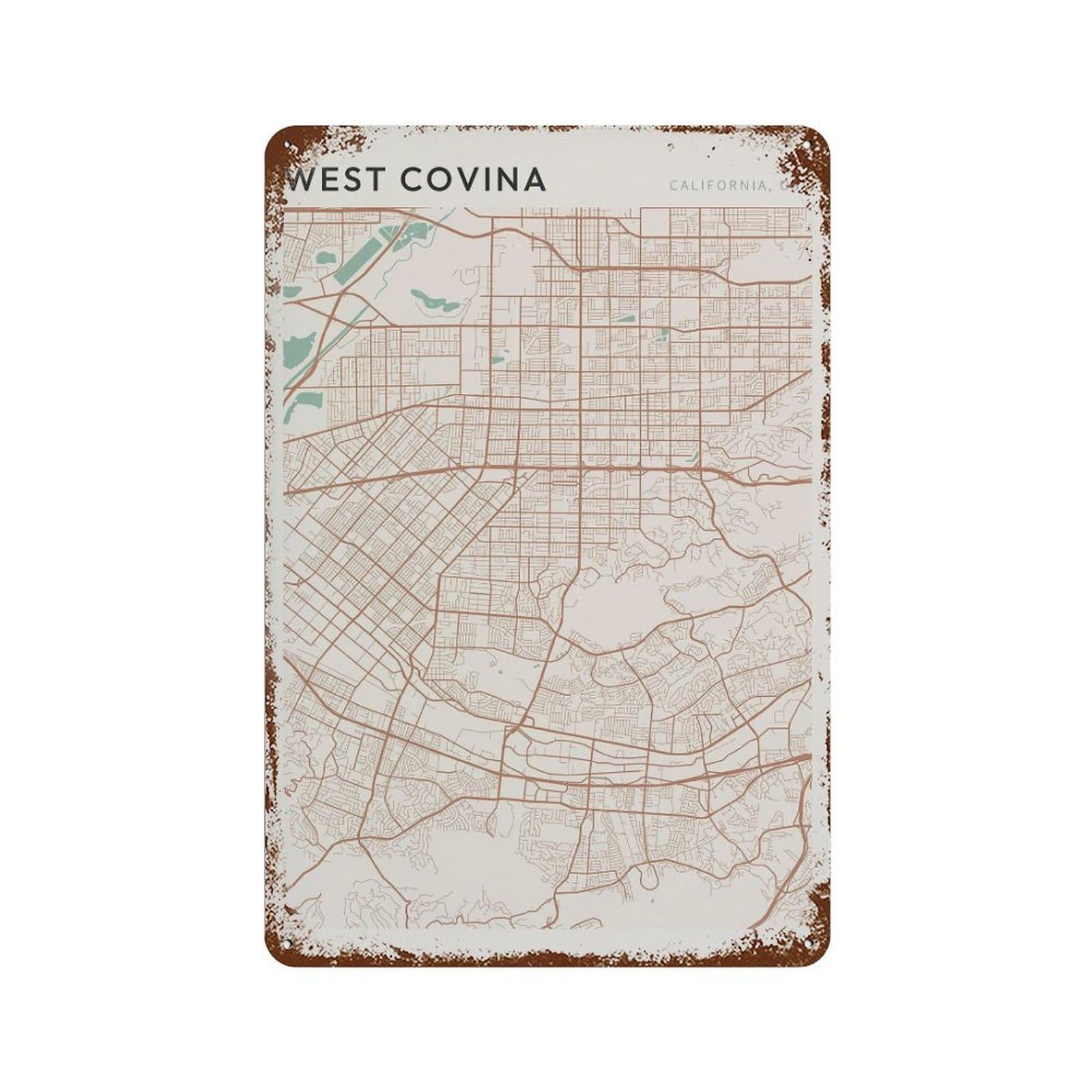 xiaoxiaoshen West Covina Map California Travel Gift Farmhouse Decor Wall Decor Art Metal Tin Poster Modern Home Decor Art Home Bar Shop Decorations Vintage Sign 30x20cm