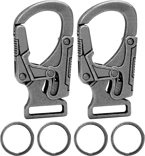 Miniatura 13 de Ahiller Clip de mosquetón, clip de aleación de 1.9 pulgadas para llavero de automóvil con 2 llaveros, ganchos para exteriores, pequeño llavero para