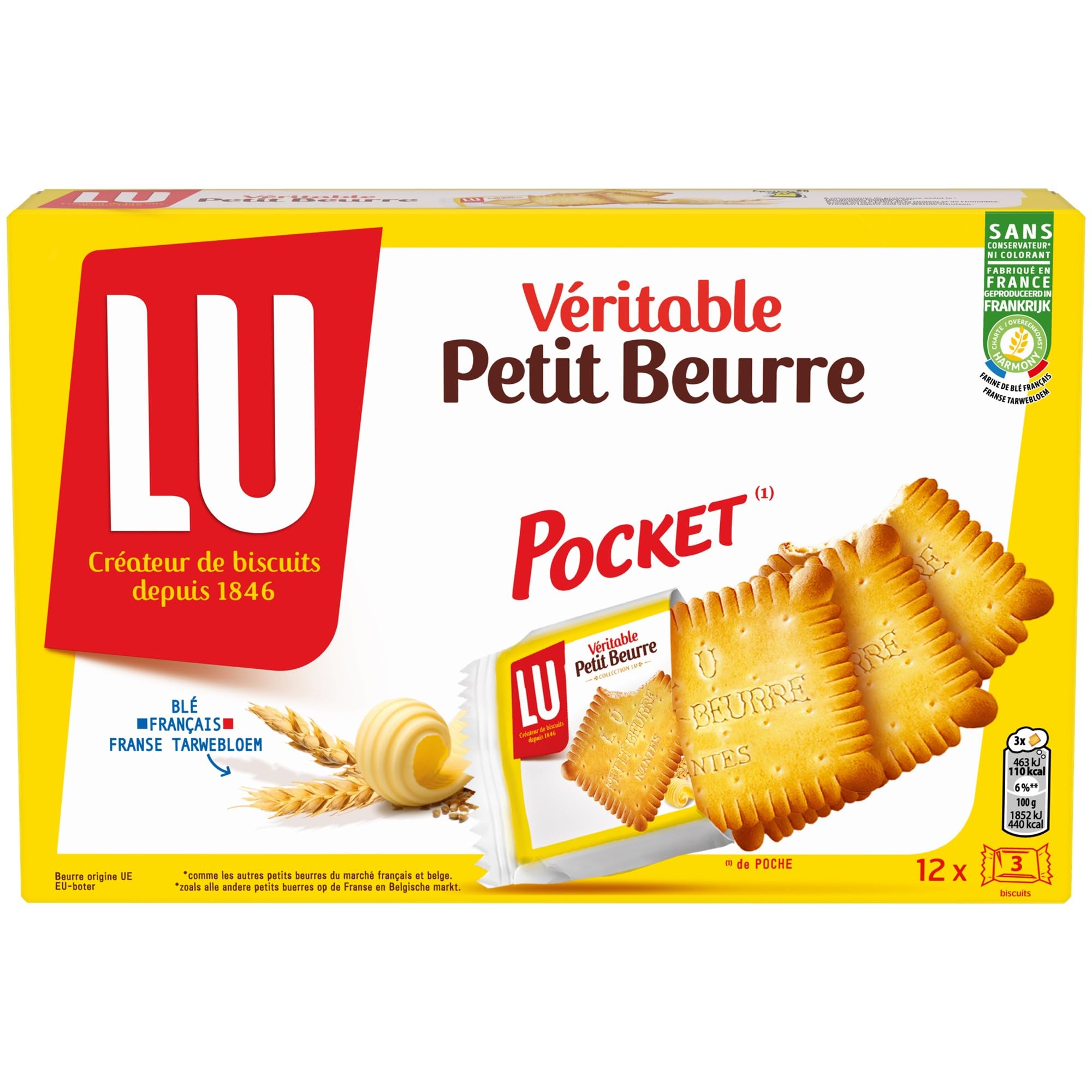 LU - Genuine Petit Beurre Pocket - 4 scatole da 12 sacchetti da 3 biscotti Petit Beurre - Set di biscotti in sacchetti singoli - Ideale per uno spuntino gourmet per bambini - Set di 4x300g