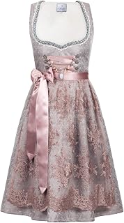 Edelnice Trachtenmode Exclusive Designer Midi Dirndl Aurelie including Lace Dirndl Apron and Charivari Size UK 4-26 42 Grey / Pink