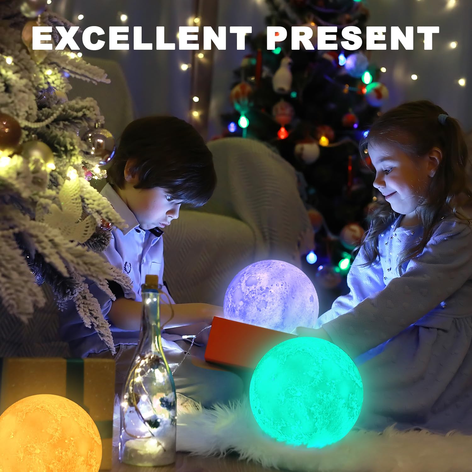 Lámpara de luna, luz nocturna de 16 colores, lámpara de luz 3D, control táctil y remoto, con soporte de madera, LED regulable | Ajuste de tiempo, luz nocturna para oficina/hogar/regalo para