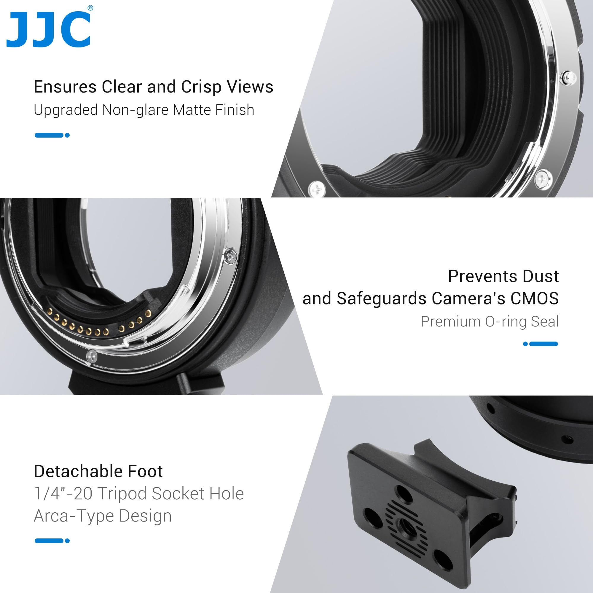 JJC EF-RF Adaptateur de Montage Autofocus pour Objectif Canon EF EF/S vers EOS R Ra RP R1 R3 R5II R5 R5c R6 R6II R7 R8 R10 R50 Support en Métal Pied Trépied Amovible avec Filetage 1/4"-20
