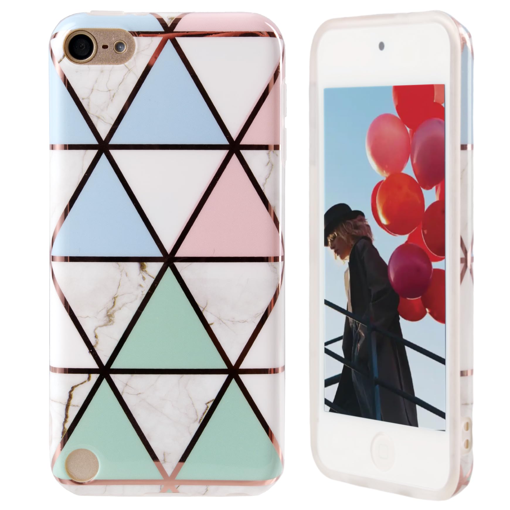 iPod touh 7 case, iPod Touch 6/5 Case Cute Geometry Pattern Unique Designed Slim Fit TPU Soft Shell Protective Case for iPod Touch 7/6/5 Unique Pattern (Colorful Triangle)