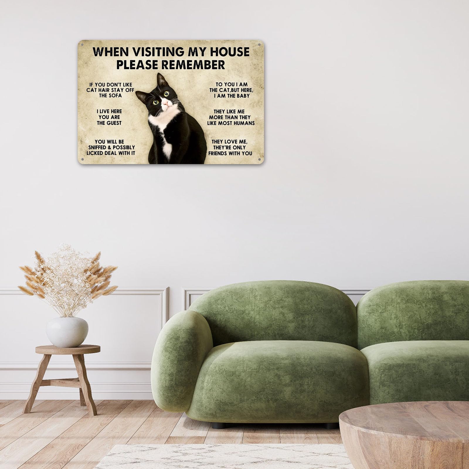 Targa Metallica Gatto Nero Divertente - 20,3x30,5 Cm Per Decorazione Casa