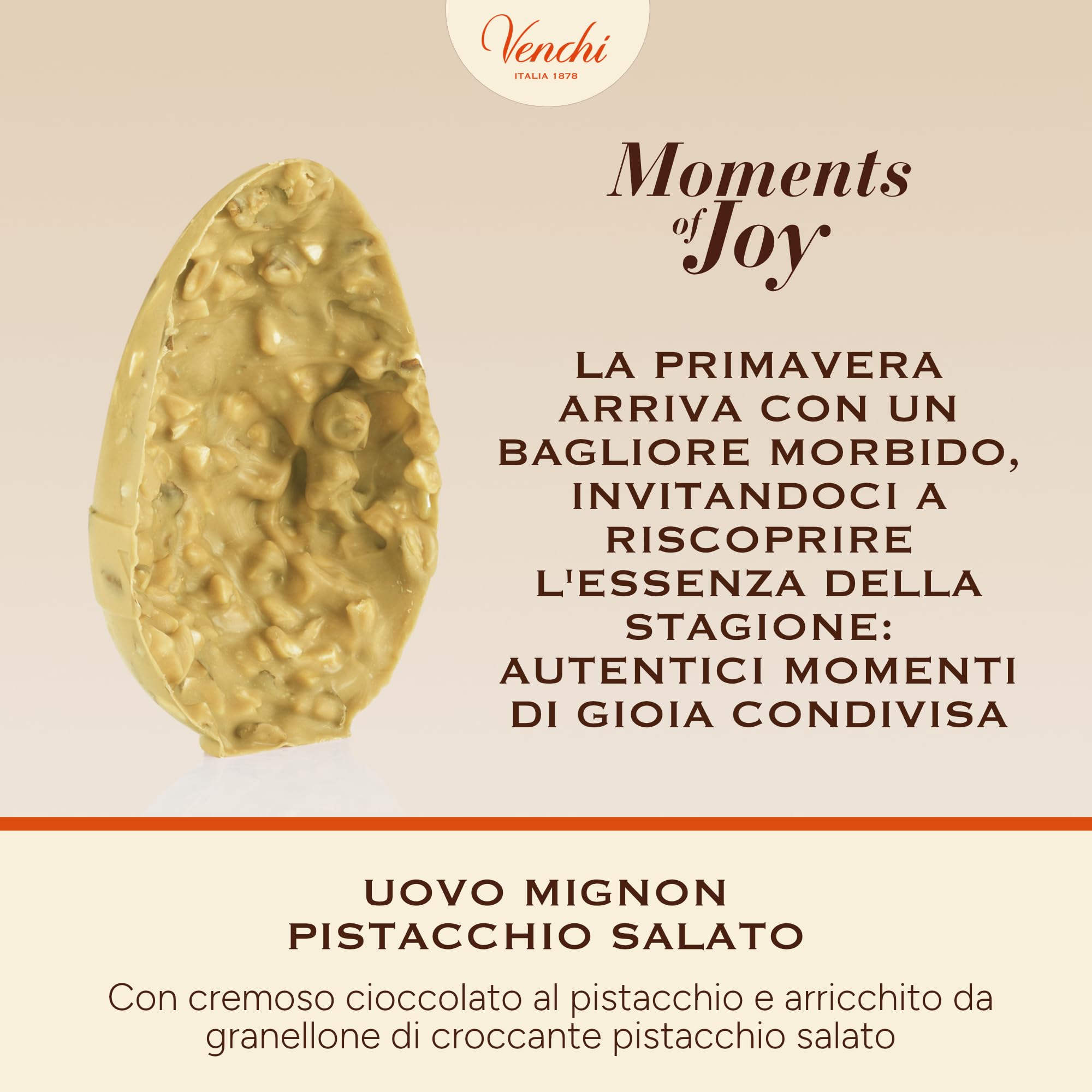 Venchi - Uovo di Cioccolato Mignon al Pistacchio Salato, 70 Gr, con Granellone di Pistacchio Tostato, Senza Glutine, Collezione Pasqua Venchi, Idea Regalo