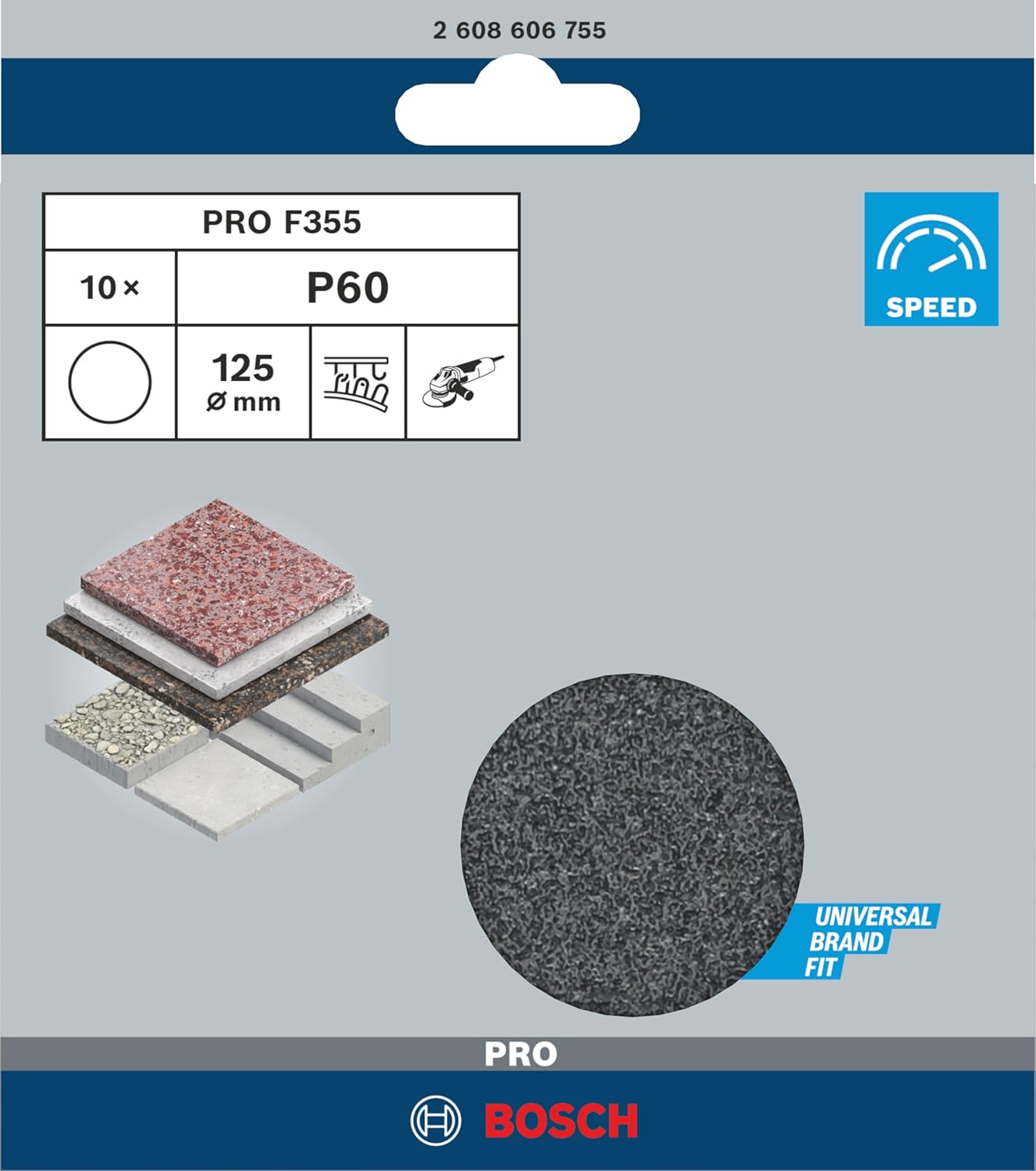 Bosch 2608606755 Angle Grinding Disc Grit 60 125 mm (Pack of 10)