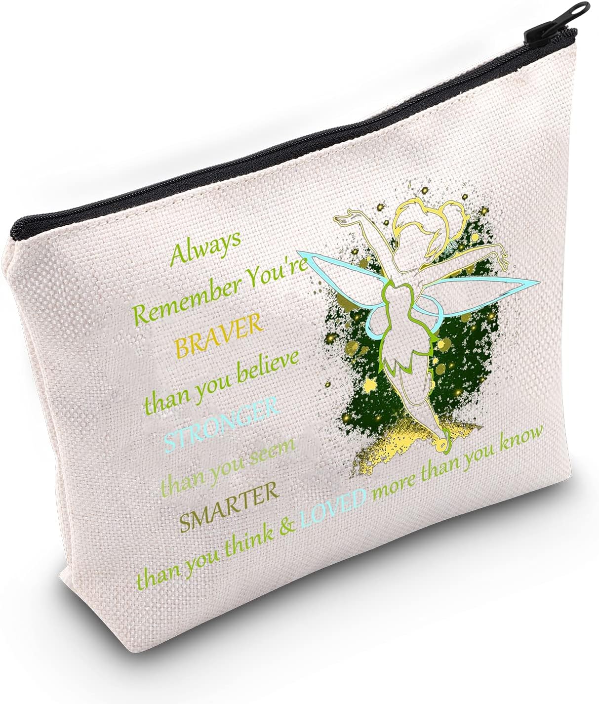 LEVLO Fairy Tale Cosmetic Make Up Bag Pixie Fans Inspired Gift You Are Braver Stronger Smarter Than You Think Makeup Zipper Pouch Bag For Women Girls