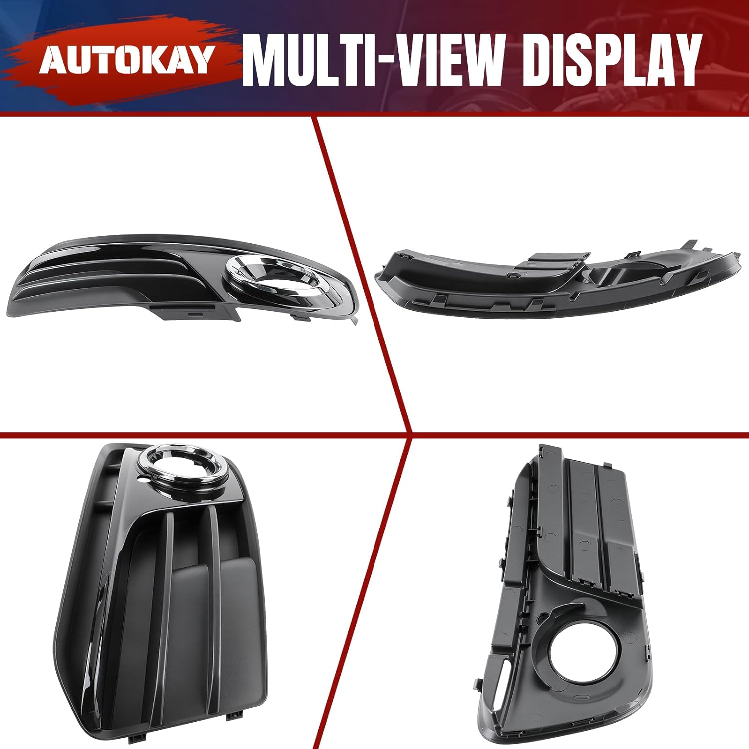 AUTOKAY Front Bumper Lower Fog Light Cover Grill Grilles Insert for Audi Q5 2013-2017 Pair Glossy Black ABS Lamp Bezels Side Grille LH RH Set 8R0807681M 8R0807682J - Image 3