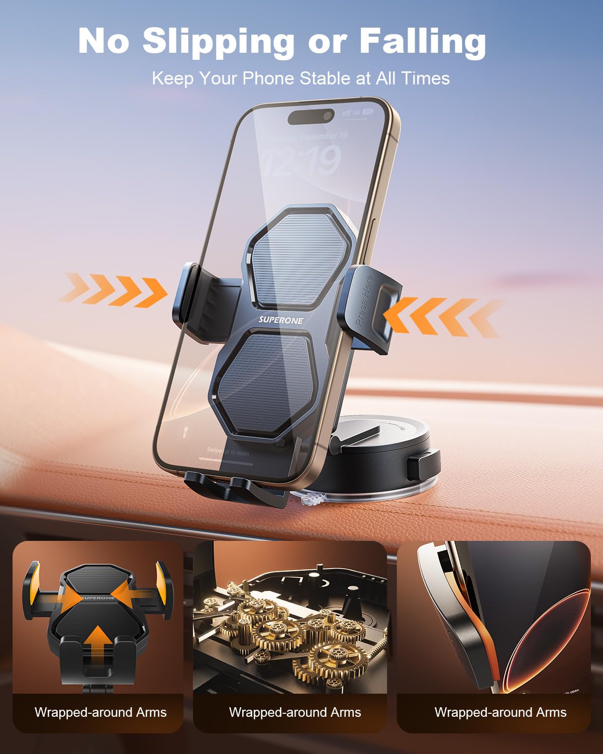 SUPERONE 3-in-1 Car Phone Holder [Strongest Suction Cup & Clip] 360° Adjustable Car Phone Mount for Dash/Vent/Windshield, Phone Holders for Your Car Accessories for iPhone 17/16/15/14 Samsung Android