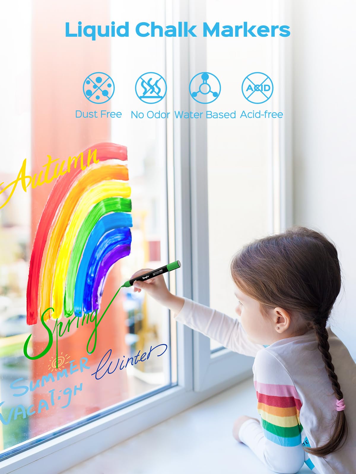 TongFu Kreidestifte 12 Farben - Whiteboard Marker Für Fenster & Glas