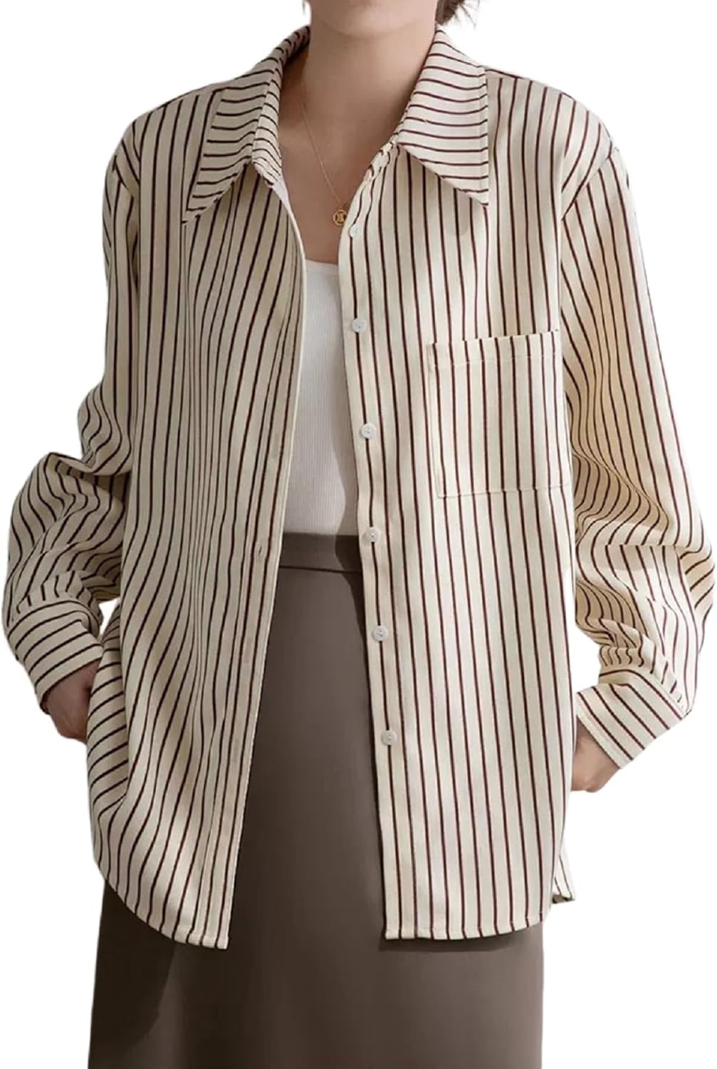 GORGLITTER Women's Striped Shirt Dressy Going Out Outfits Long Sleeve Button Down Blouse Collared Office Siren Clothes - Image 5