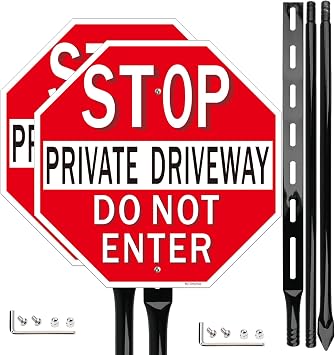 2Pack Private Driveway Stop Sign with 54" Heavy Metal Stake, 12x12 Inches Do Not Enter Sign, Reflective Aluminum, Fade-Free Aluminum