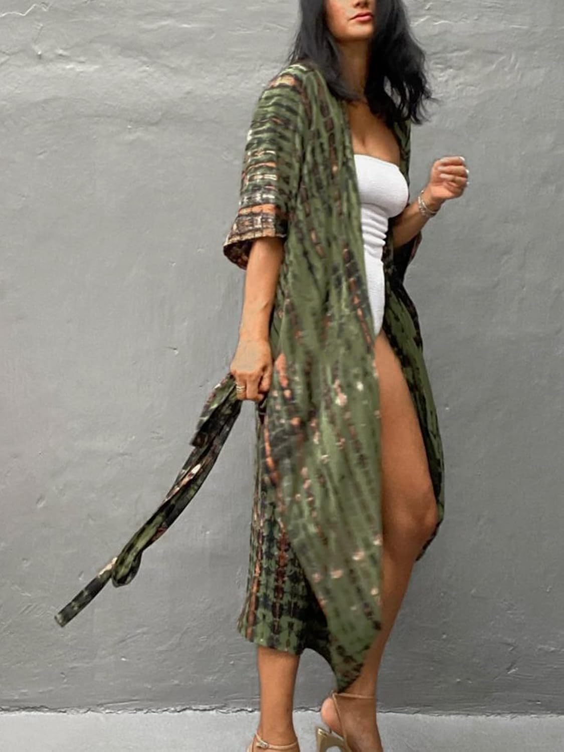 Chunoy Women Loose Long Flowy Open Front Kimono Cardigan Beach Wear Cover Up