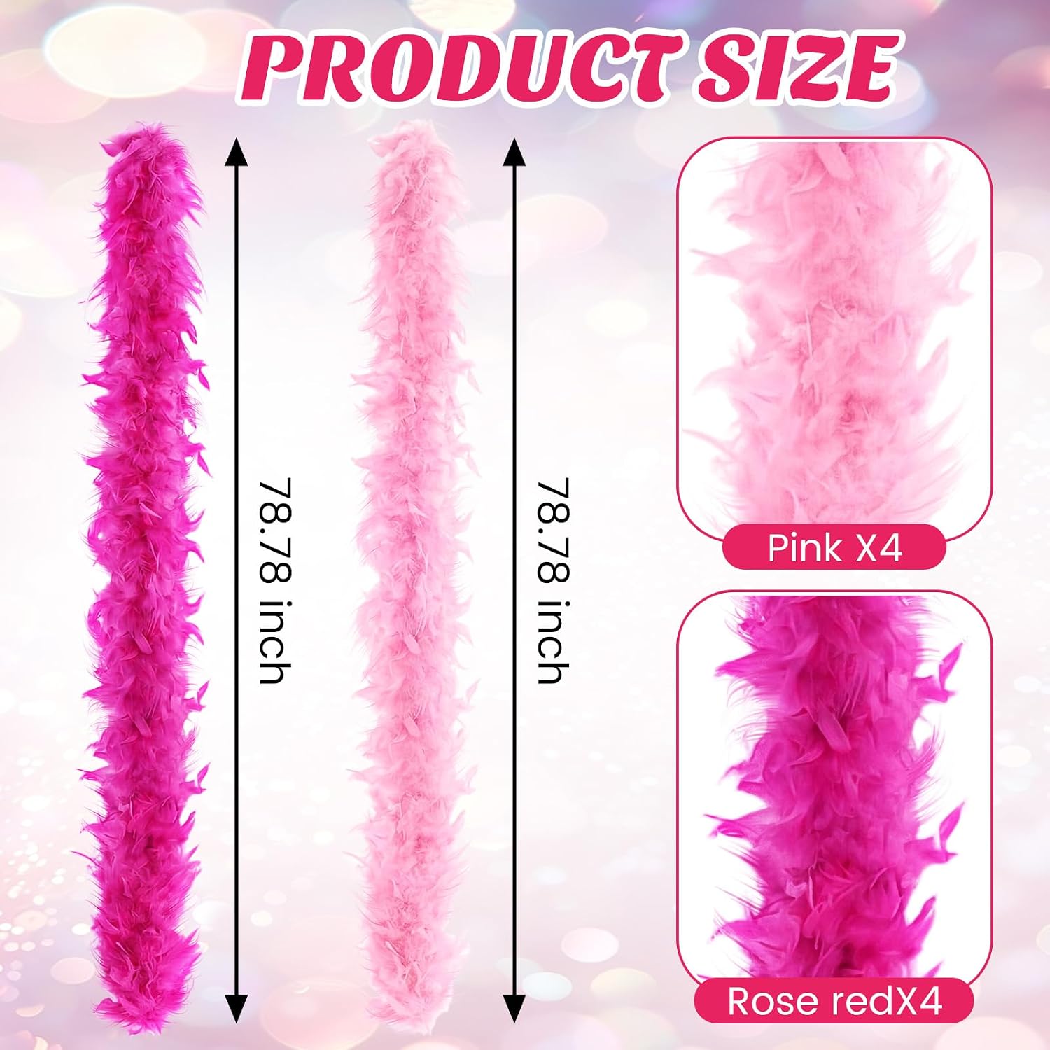 Suncalla 6.6ft Feather Boas & 8 Paper Crowns with Sticker Dress up Party Kit for Birthday Wedding Halloween Costume Decor