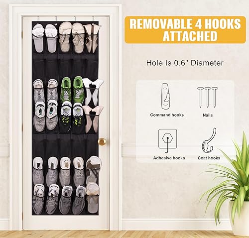 Miniatura 6 de MISSLO - Organizador de zapatos para la puerta con 35 grandes bolsillos, estante para zapatos resistente de Oxford, organizador de zapatos para