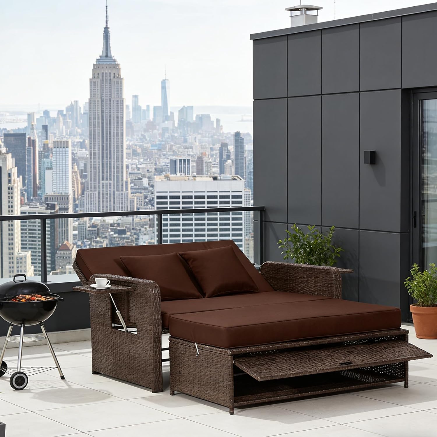 Outdoor Wicker Daybed Covers, Patio Rattan Loveseat Sofa Covers, Cushions Covers, Lounge Furniture Set for Poolside Backyard Porch Covers (Brown)