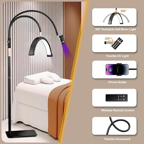 Miniatura 6 de Lámpara de pestañas de media luna para tecnología de pestañas con 3 temperaturas de color, lámpara de pestañas UV, luz LED de pestañas para