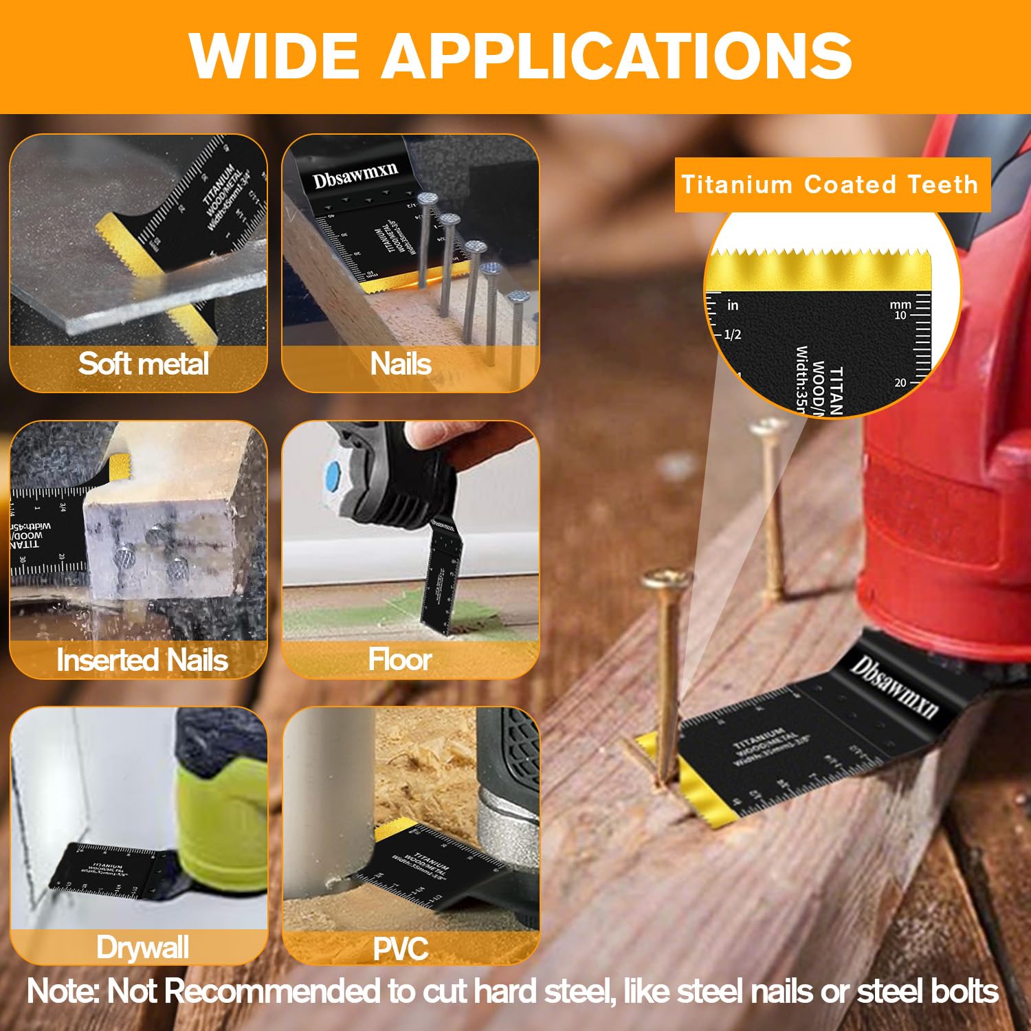 110PCS Oscillating Tool Blade Multitool Blades, Professional Titanium HCS Saw Blades Metal Wood Nail Drywall Plastic Cutting, Curved-Edge Blades Compatible with Dewalt Milwaukee Ryobi Dremel