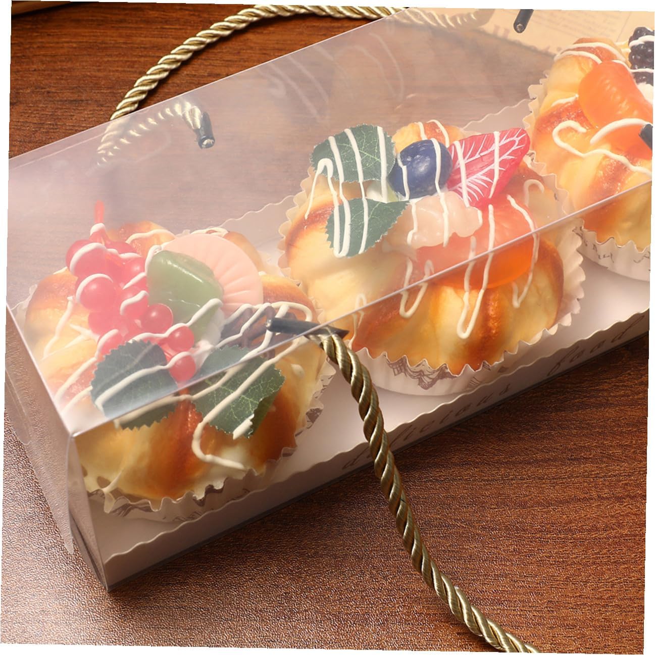 VICASKY 10pcs Plastic Oblong Cake Boxes 22.5x7.8x7.8cm Food-grade Dessert Containers with Ribbon Handle for Baking, Cake Wrapping, and Portable Sweet Storage