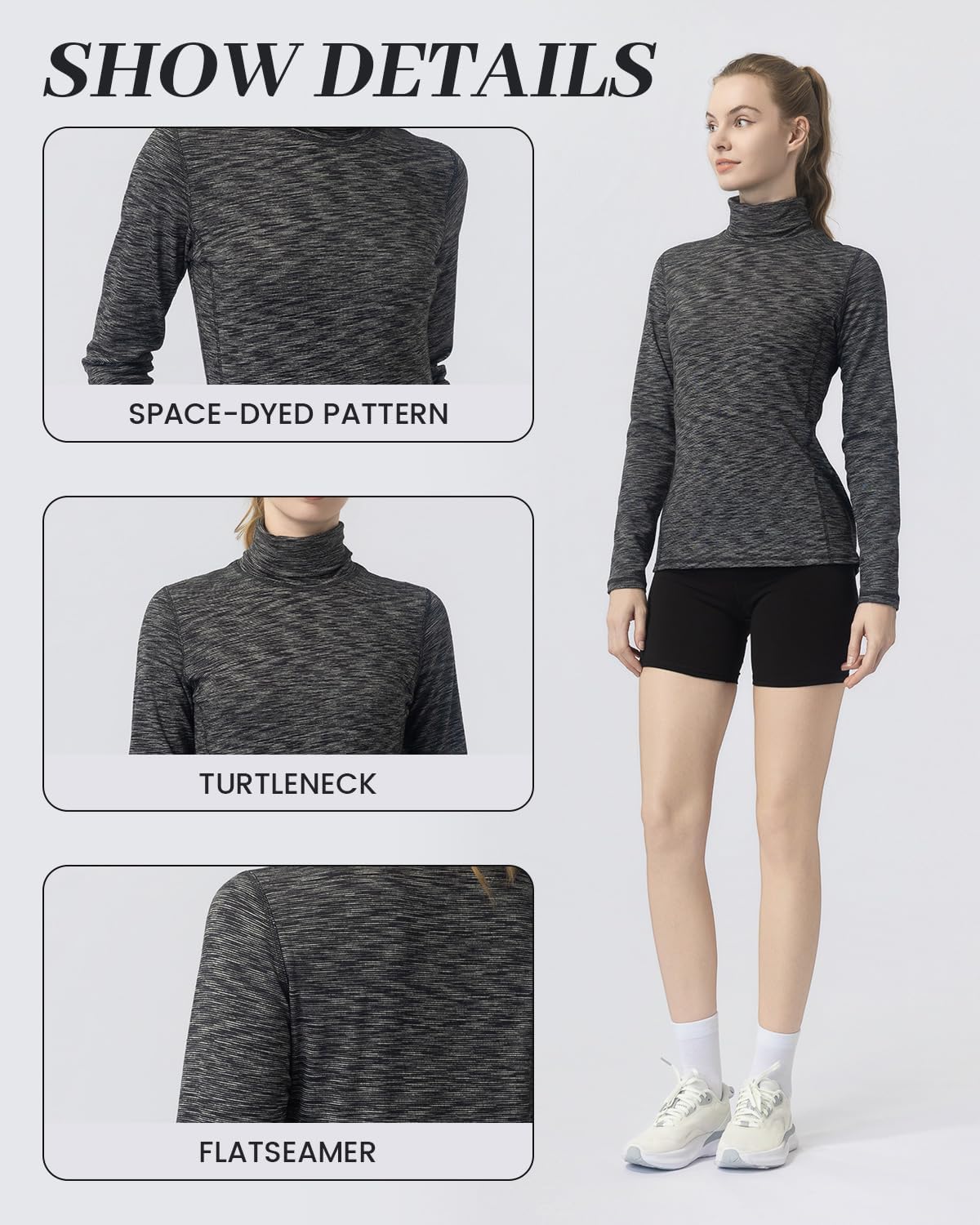 Women's Turtleneck Slim - Fit Long Sleeve Base Layer Top, Space - Dyed Pattern, Sport Jersey for All - Round Activities - Image 2