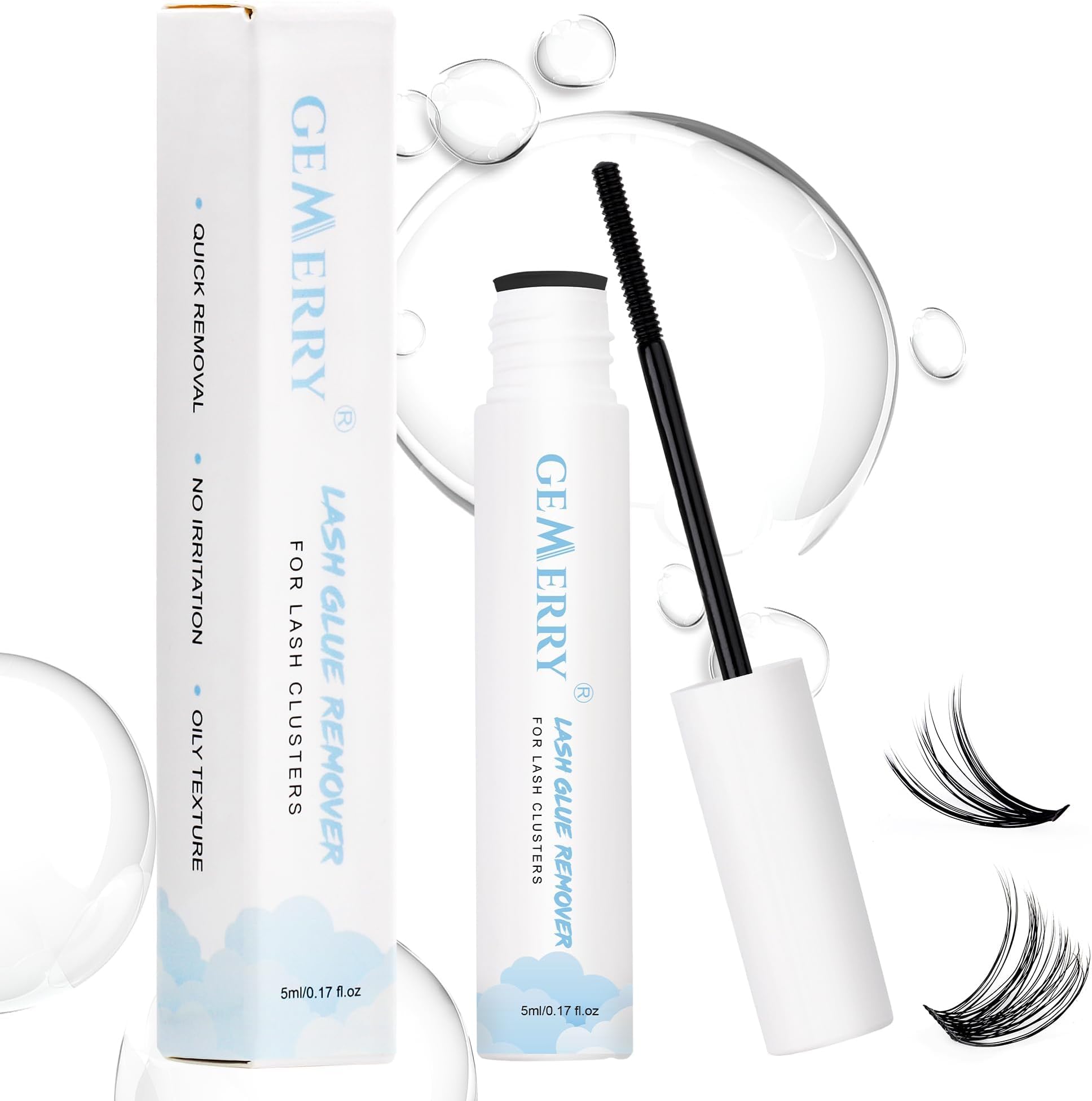 GEMERRY Lash Remover for Lash Extensions 5ml Eyelash Cluster Glue for Lash Clusters Self-Use Lash Extension Remover Gentle Mascara Wand Lash Glue Remover
