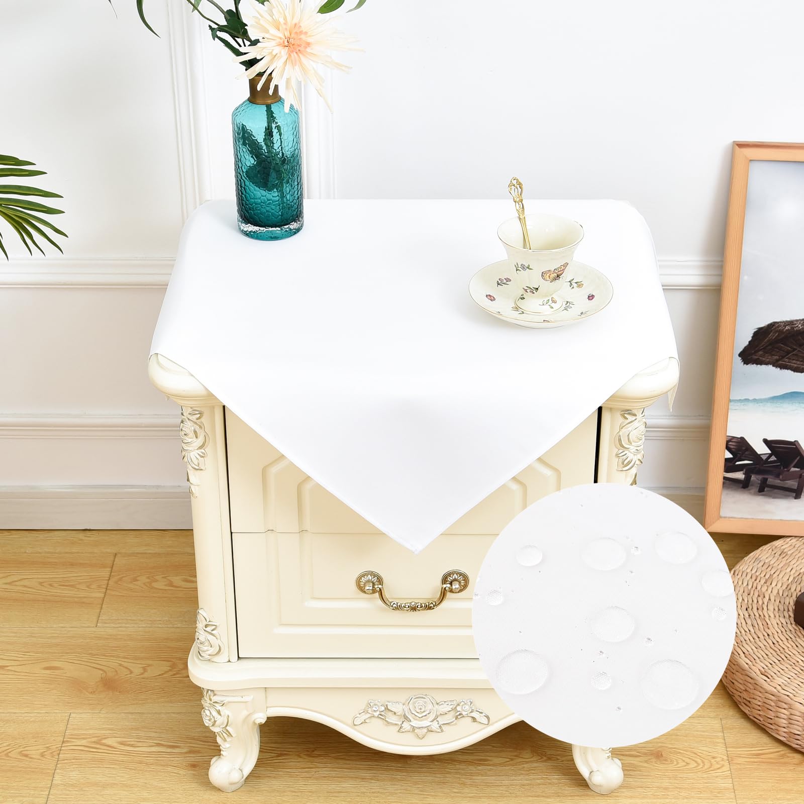 NEWISHER Farmhouse Water Resistant Small Square Tablecloth 60x60 cm (23x23 inch), Faux Linen Table Cloth Wipe Clean, Washable End Table Cover for Kitchen Dining, Party, Banquet Indoor Outdoor (White) — image 1