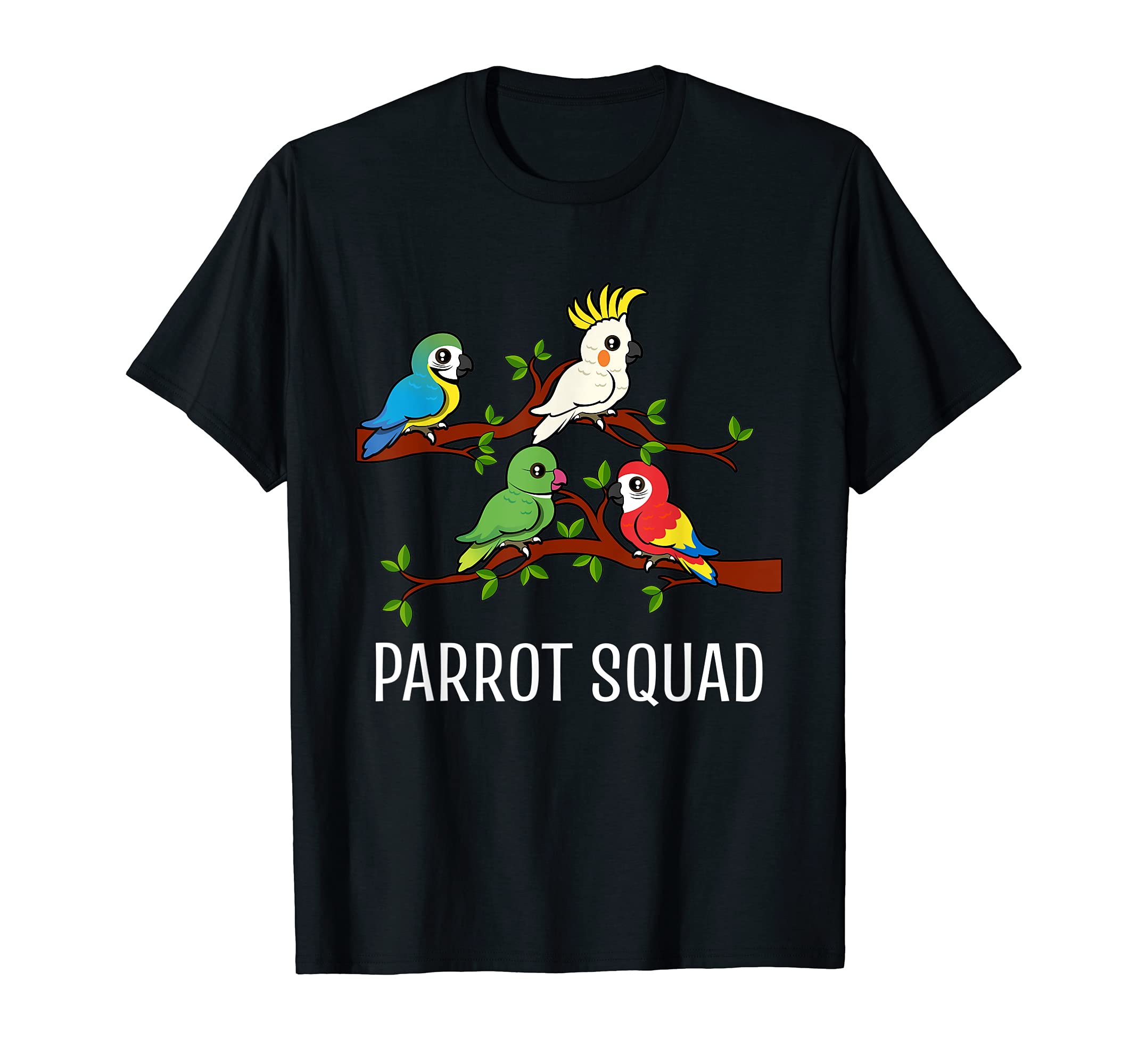 Parrot Squad Funny Birds on Tree T-Shirt, Black