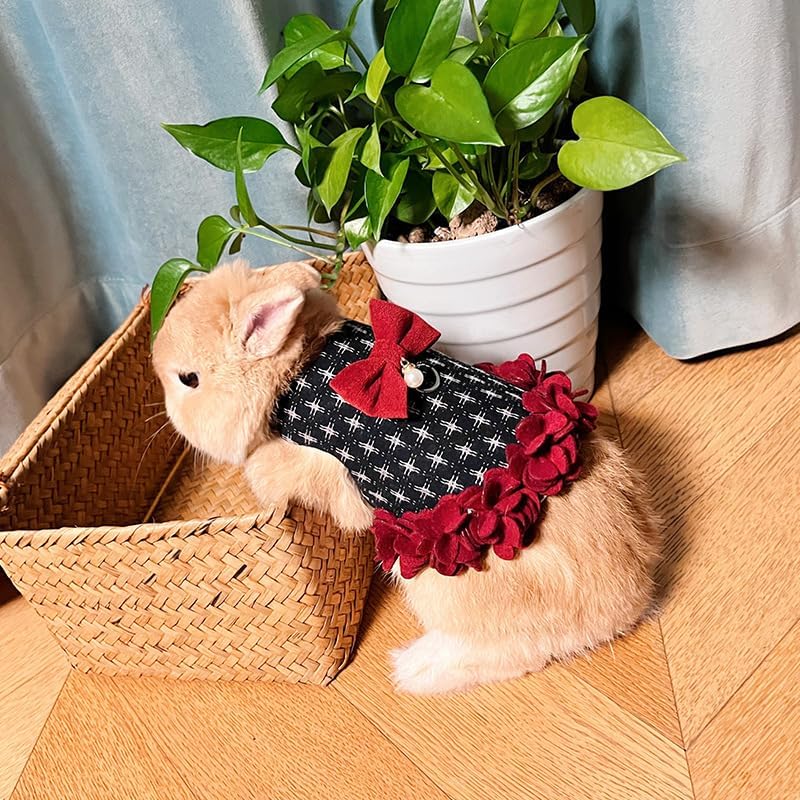 Rabbit Dress Costume, Adjustable Bunny Harness Skirt for Small Pets, Soft Comfortable Floral Hem Design(Dress Lilac Size L)
