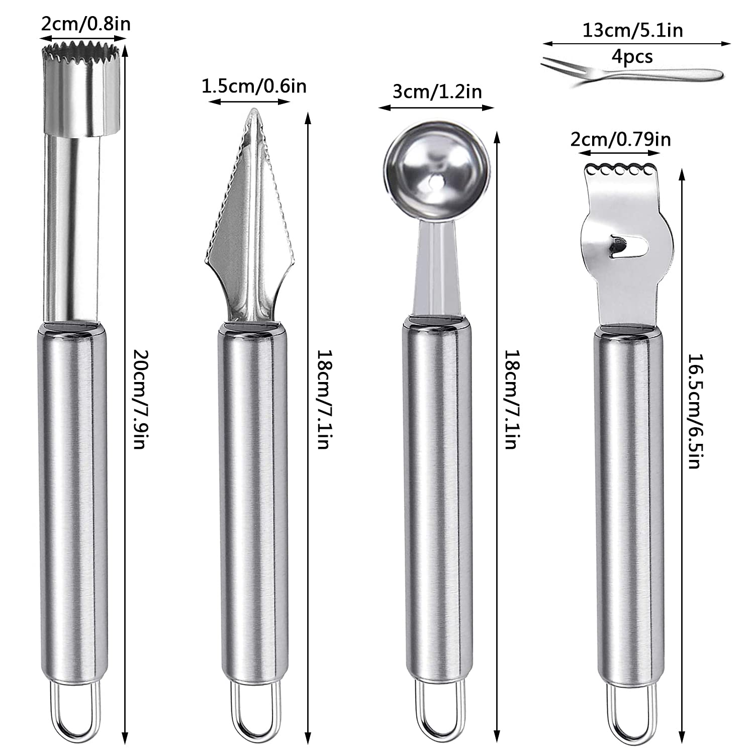 Cuillère à Melon Acier Inoxydable 4 Pièces Set Fruits Outils Découpage
