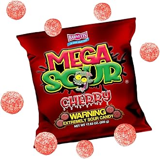 Mega Sour Candy Cherry 500g - Trendy Sweet Bags - Traditionally Handmade Sweets - Sour Coating Lasts 20 Seconds - Candies for Party Bag, Gift Hamper, or Hamper Box