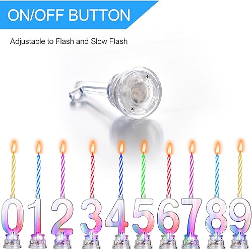 Miniatura 6 de Boao El juego de 50 velas de número de cumpleaños incluye 10 velas LED multicolor intermitentes con carcasa transparente y 40 velas de cera (estilo